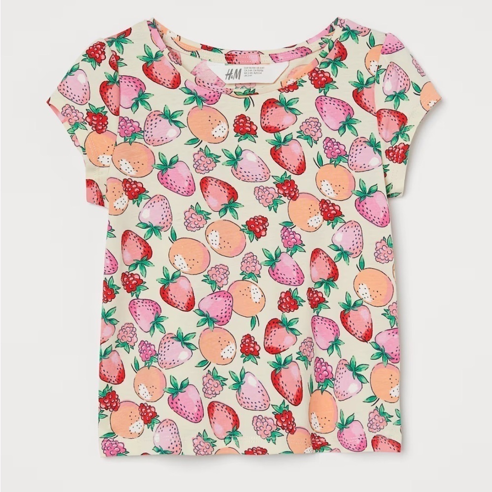 4/$25 H&M puff-sleeved jersey berry fruit print t-shirt toddler girls size 3T-4T - Picture 2 of 9